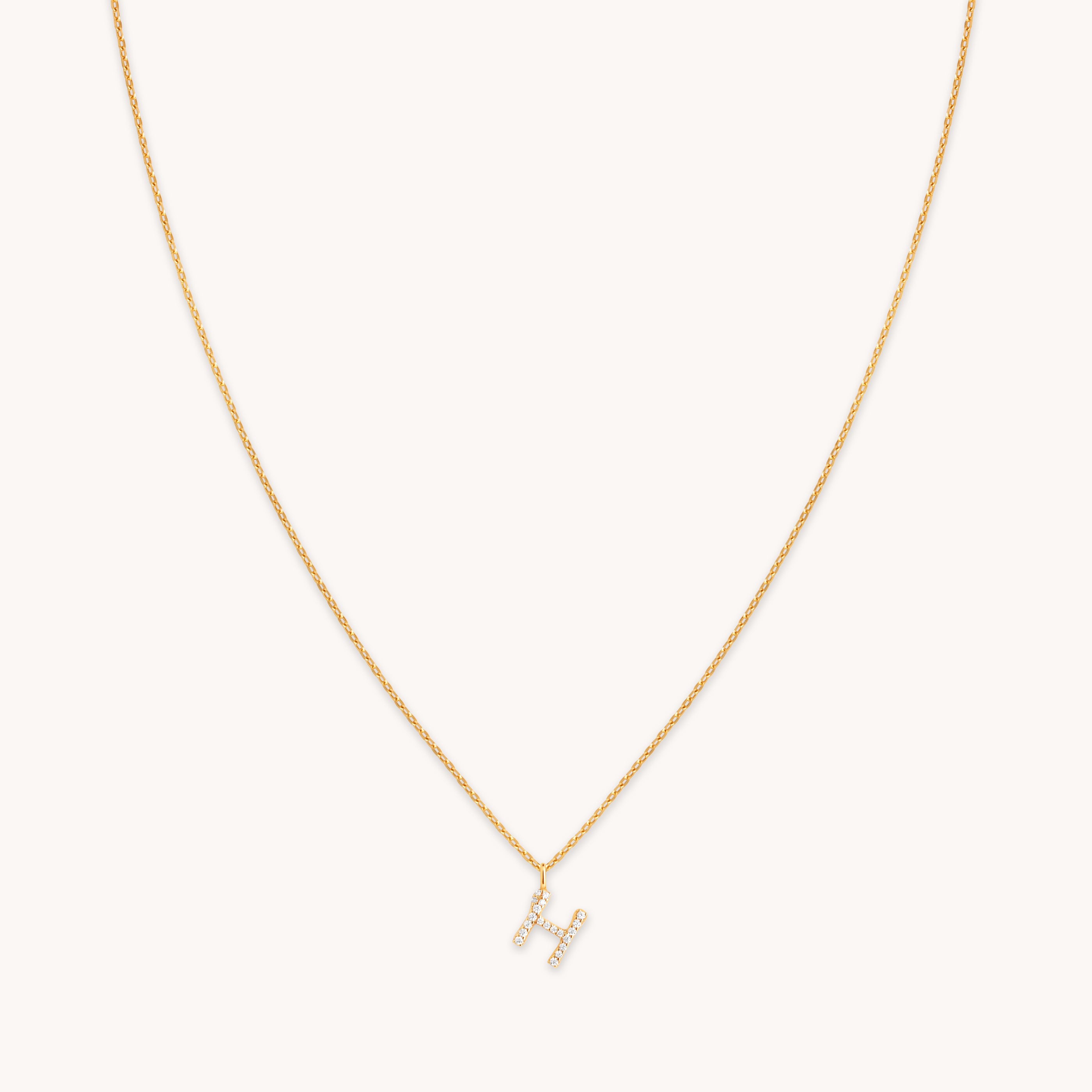 18k Gold Plated Jewellery - H Initial Pavé Pendant Necklace in Gold - Pendant Necklace - Astrid & Miyu