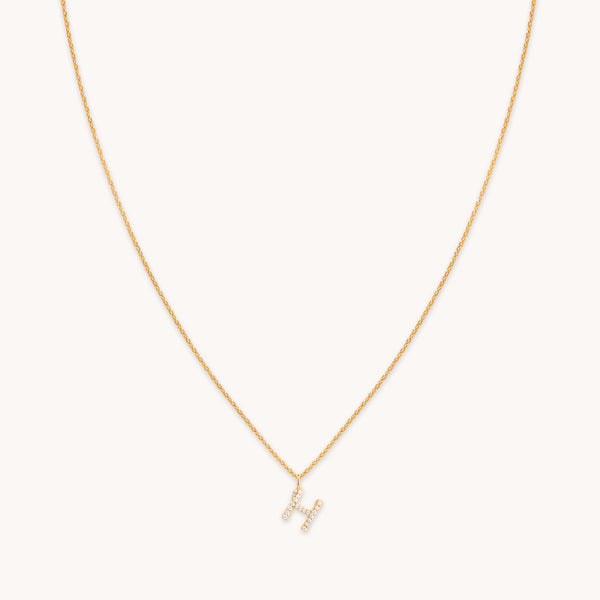 18k Gold Plated Jewellery - H Initial Pavé Pendant Necklace in Gold - Pendant Necklace - Astrid & Miyu