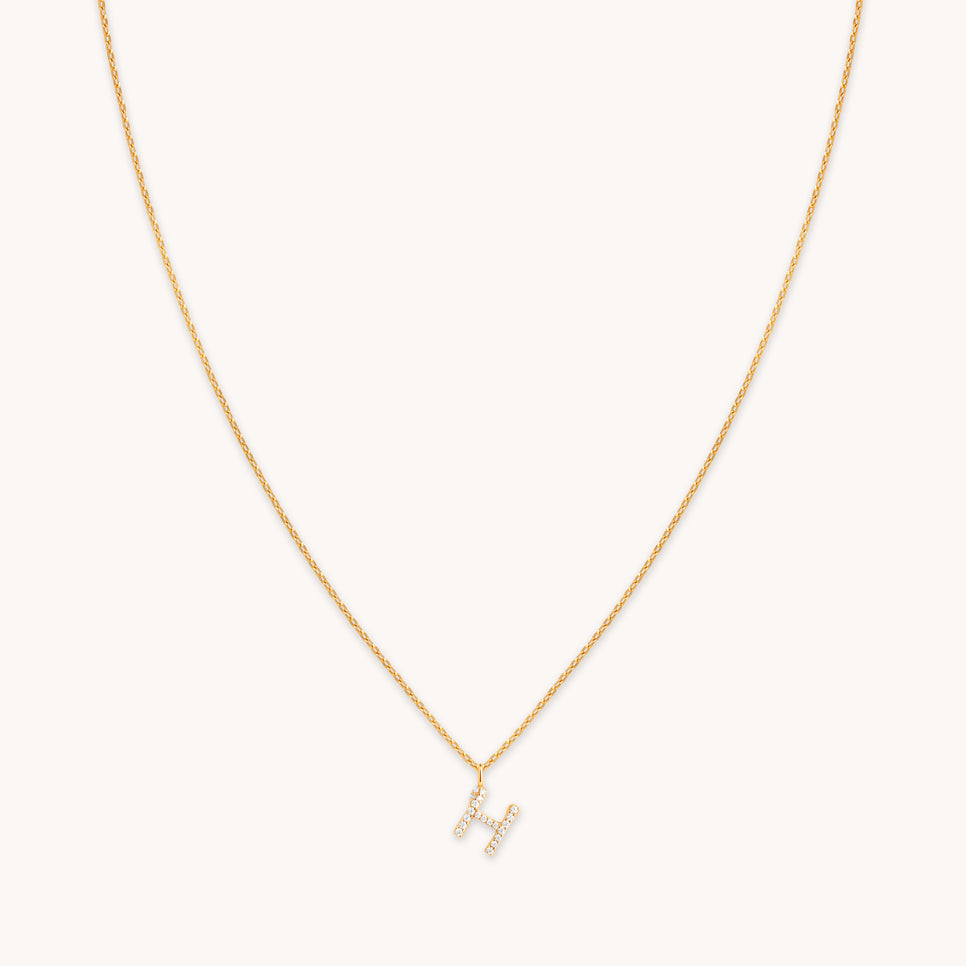 18k Gold Plated Jewellery - H Initial Pavé Pendant Necklace in Gold - Pendant Necklace - Astrid & Miyu