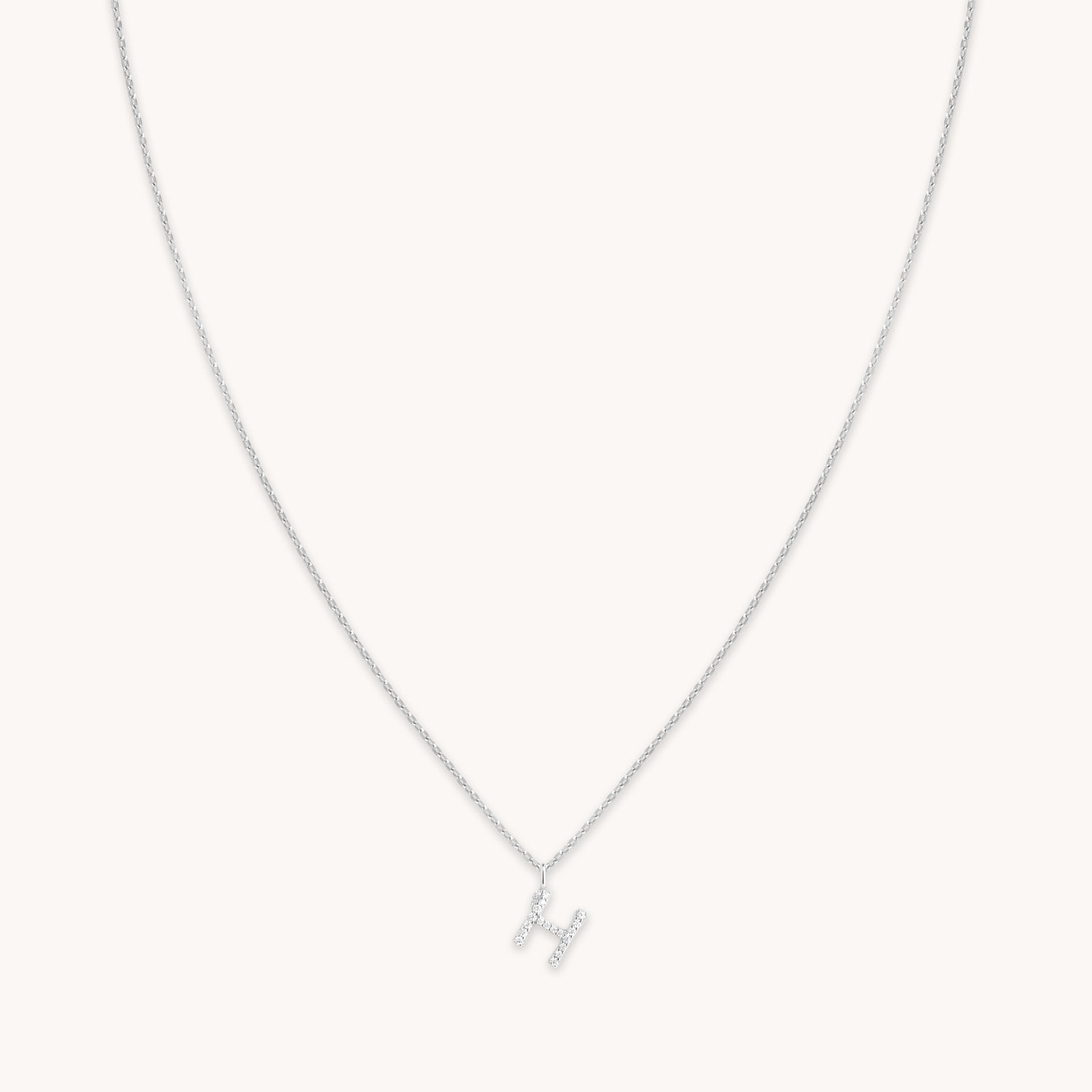 Gemstone Necklaces - H Initial Pavé Pendant Necklace in Silver - Pendant Necklace - Astrid & Miyu