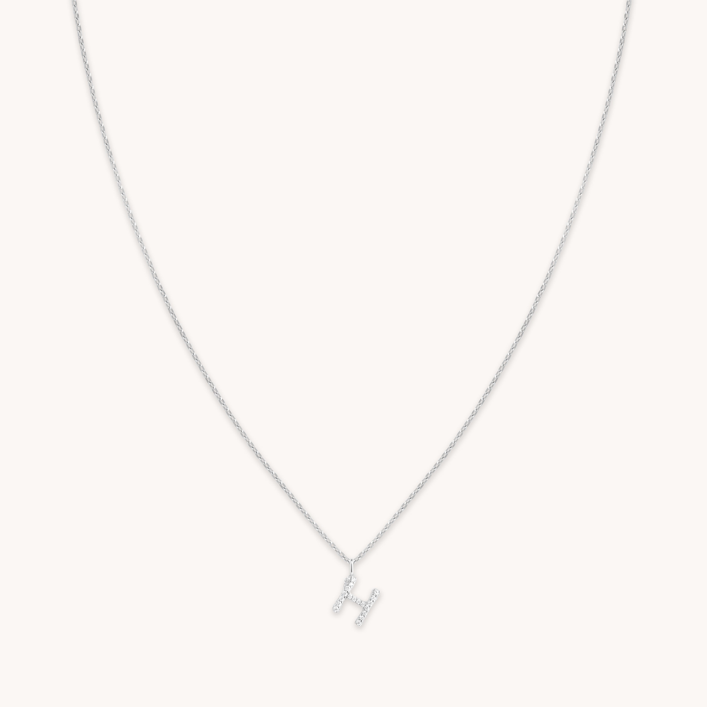 Gemstone Necklaces - H Initial Pavé Pendant Necklace in Silver - Pendant Necklace - Astrid & Miyu