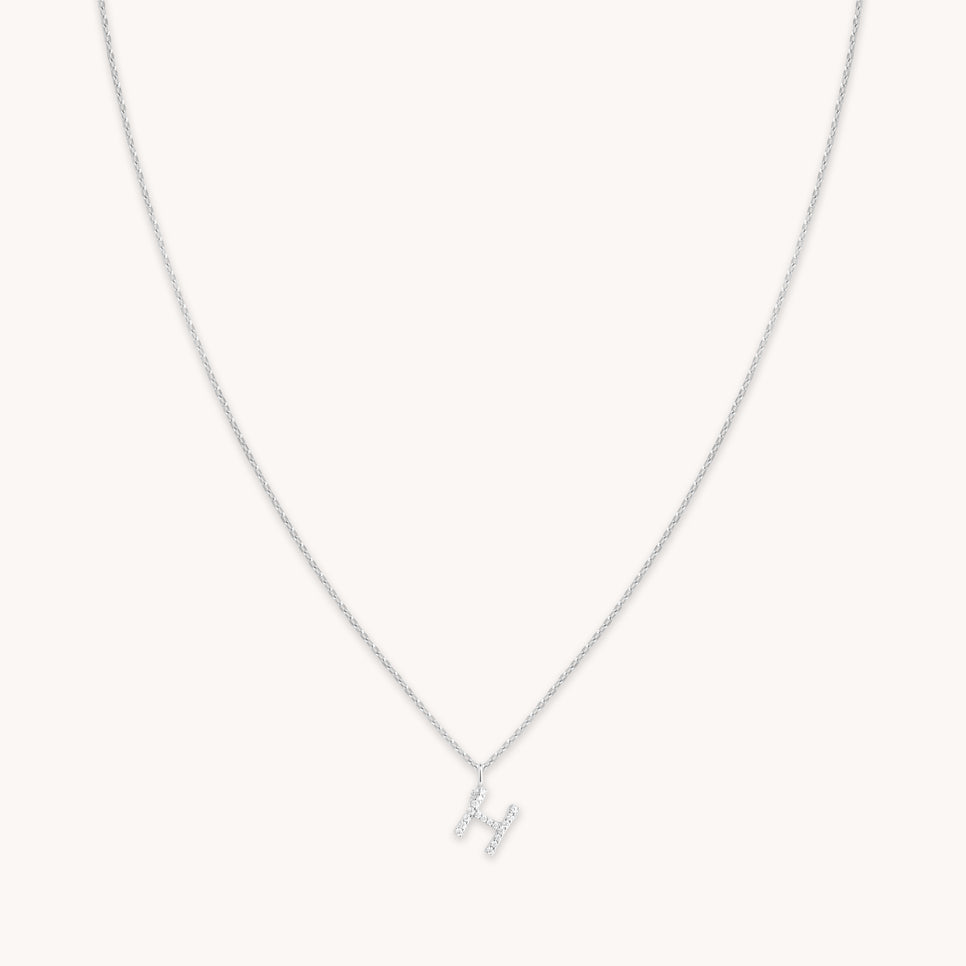 Gemstone Necklaces - H Initial Pavé Pendant Necklace in Silver - Pendant Necklace - Astrid & Miyu