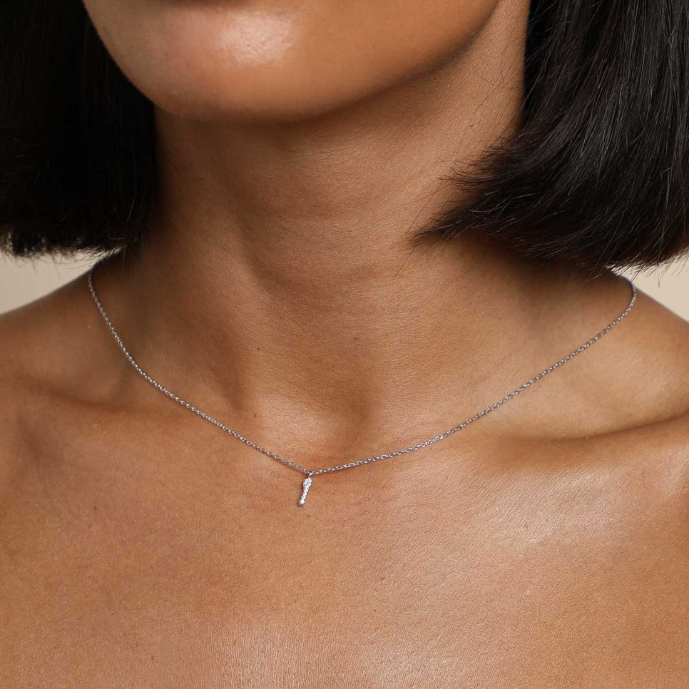 Gemstone Necklaces - I Initial Pavé Pendant Necklace in Silver - Pendant Necklace - Astrid & Miyu