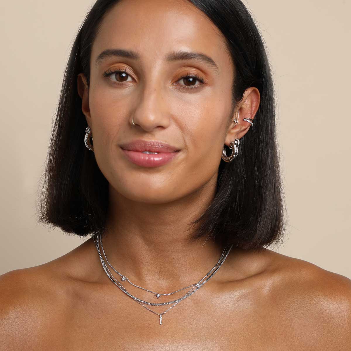 Gemstone Necklaces - I Initial Pavé Pendant Necklace in Silver - Pendant Necklace - Astrid & Miyu