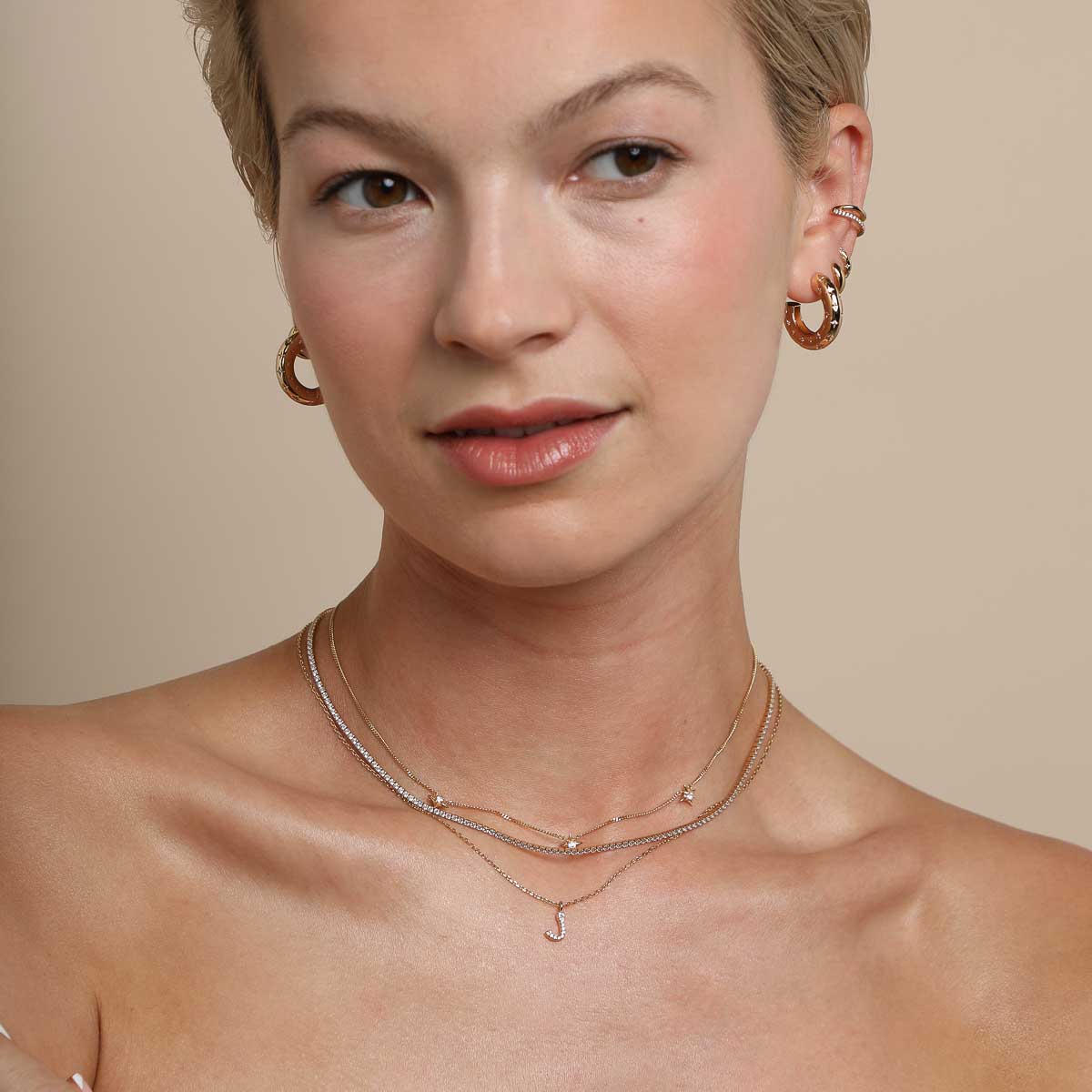 18k Gold Plated Jewellery - J Initial Pavé Pendant Necklace in Gold - Pendant Necklace - Astrid & Miyu