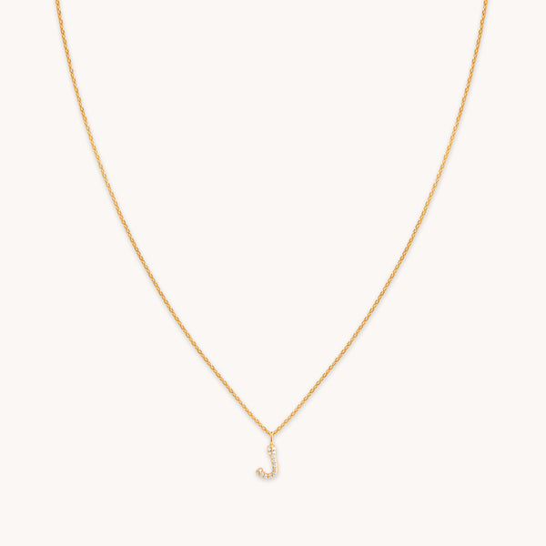 18k Gold Plated Jewellery - J Initial Pavé Pendant Necklace in Gold - Pendant Necklace - Astrid & Miyu