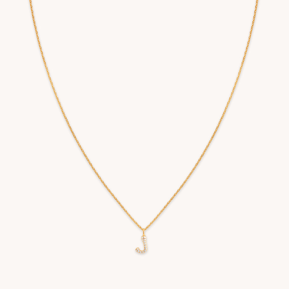 18k Gold Plated Jewellery - J Initial Pavé Pendant Necklace in Gold - Pendant Necklace - Astrid & Miyu