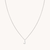 Gemstone Necklaces - J Initial Pavé Pendant Necklace in Silver - Pendant Necklace - Astrid & Miyu