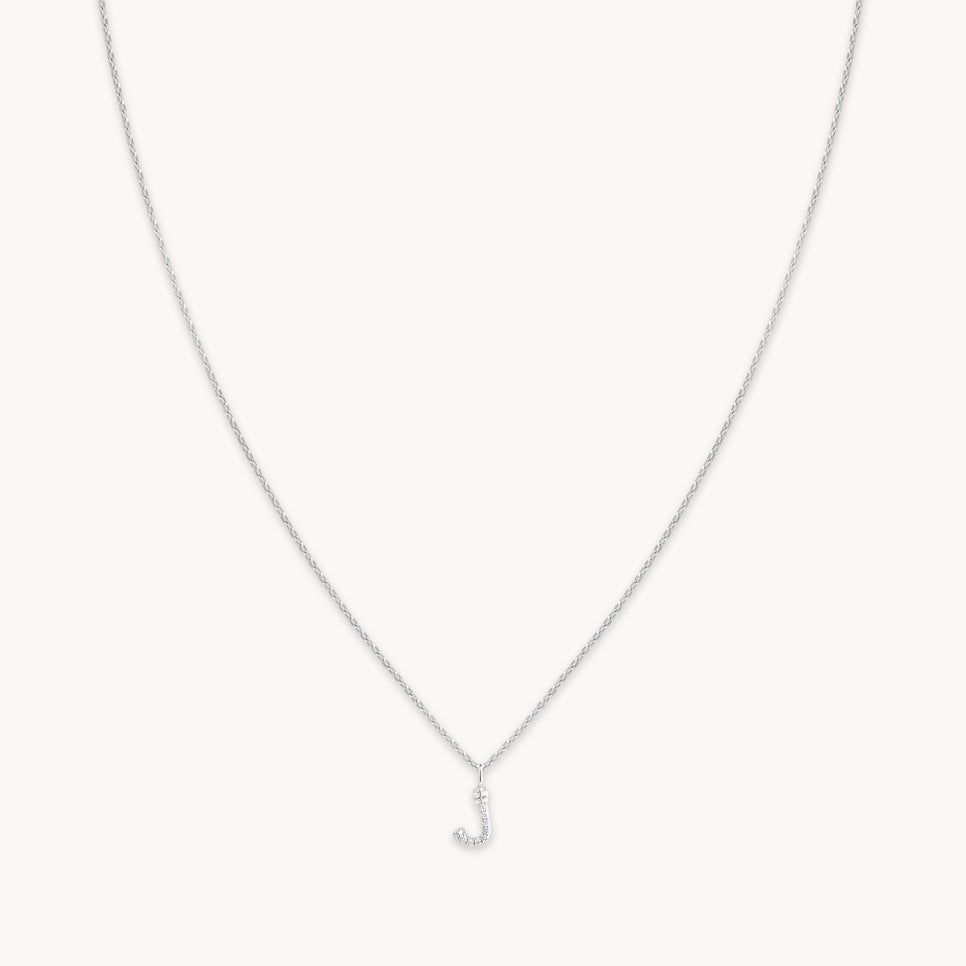 Gemstone Necklaces - J Initial Pavé Pendant Necklace in Silver - Pendant Necklace - Astrid & Miyu