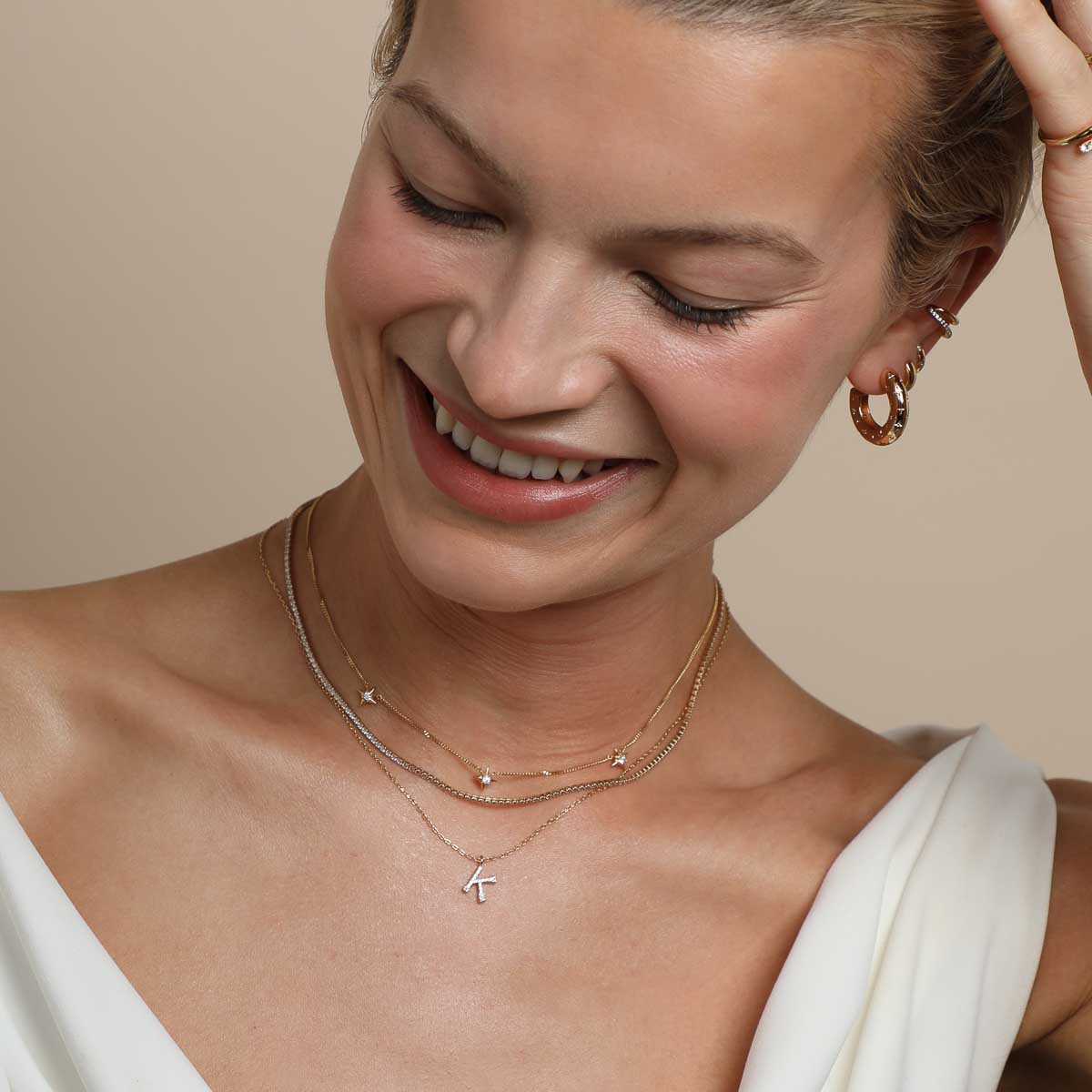 18k Gold Plated Jewellery - K Initial Pavé Pendant Necklace in Gold - Pendant Necklace - Astrid & Miyu