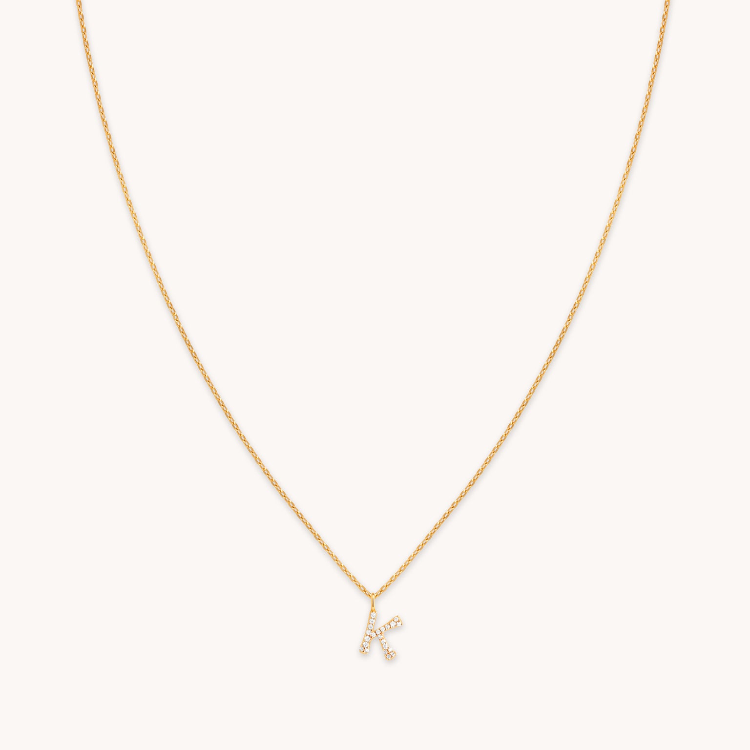 18k Gold Plated Jewellery - K Initial Pavé Pendant Necklace in Gold - Pendant Necklace - Astrid & Miyu