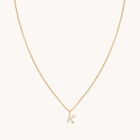 18k Gold Plated Jewellery - K Initial Pavé Pendant Necklace in Gold - Pendant Necklace - Astrid & Miyu
