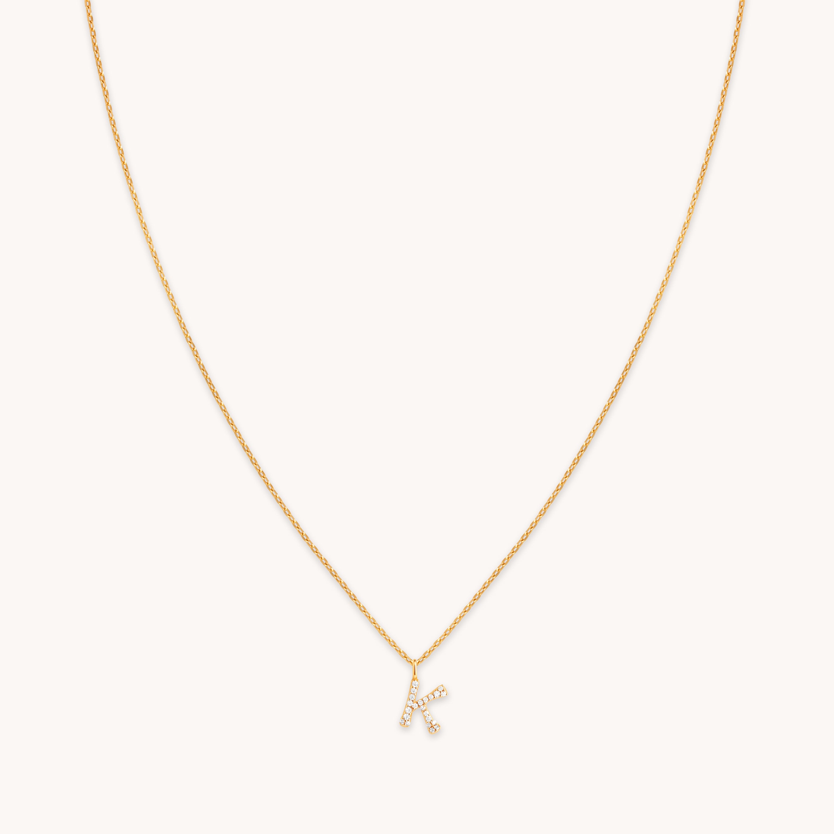 18k Gold Plated Jewellery - K Initial Pavé Pendant Necklace in Gold - Pendant Necklace - Astrid & Miyu