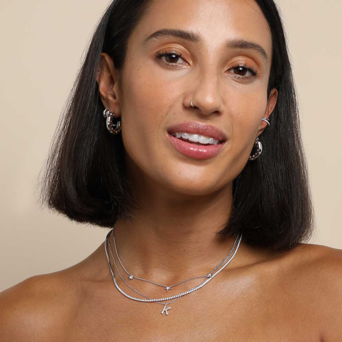 Gemstone Necklaces - K Initial Pavé Pendant Necklace in Silver - Pendant Necklace - Astrid & Miyu