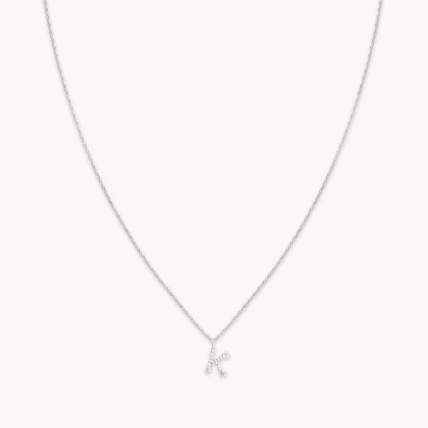 Gemstone Necklaces - K Initial Pavé Pendant Necklace in Silver - Pendant Necklace - Astrid & Miyu