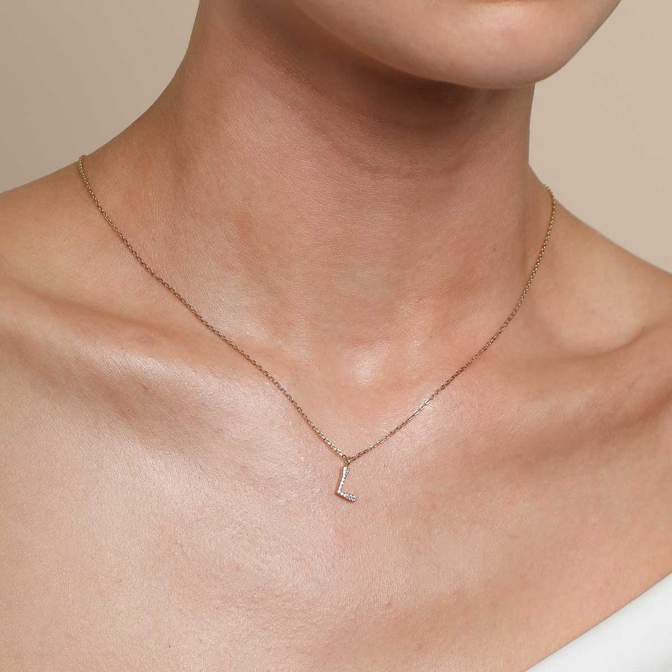 18k Gold Plated Jewellery - L Initial Pavé Pendant Necklace in Gold - Pendant Necklace - Astrid & Miyu