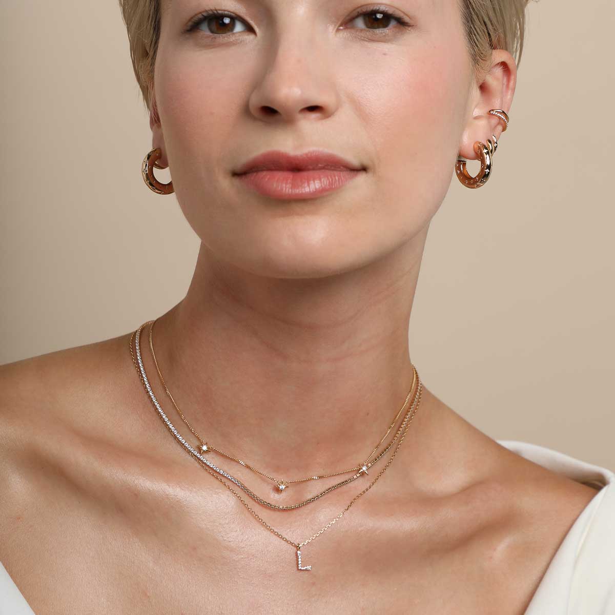 18k Gold Plated Jewellery - L Initial Pavé Pendant Necklace in Gold - Pendant Necklace - Astrid & Miyu