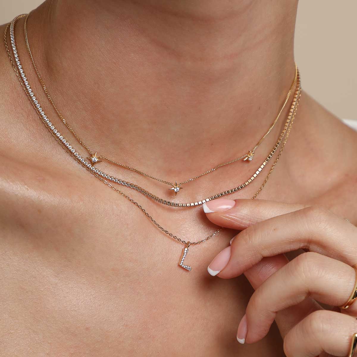 18k Gold Plated Jewellery - L Initial Pavé Pendant Necklace in Gold - Pendant Necklace - Astrid & Miyu