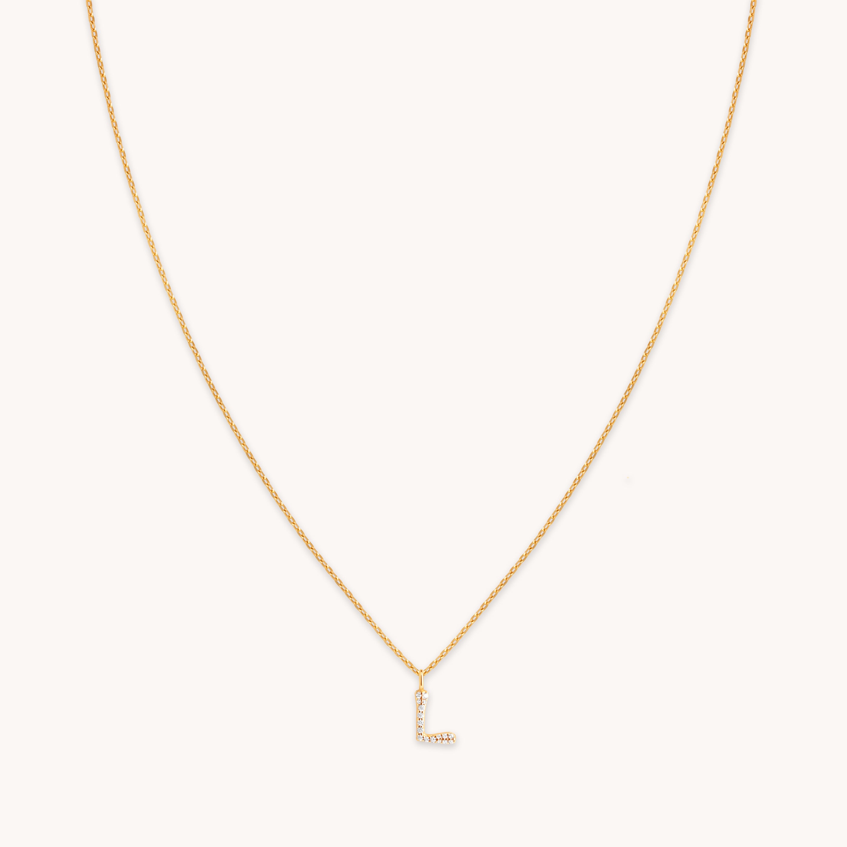 18k Gold Plated Jewellery - L Initial Pavé Pendant Necklace in Gold - Pendant Necklace - Astrid & Miyu