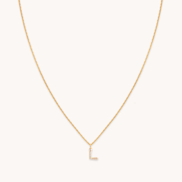 18k Gold Plated Jewellery - L Initial Pavé Pendant Necklace in Gold - Pendant Necklace - Astrid & Miyu