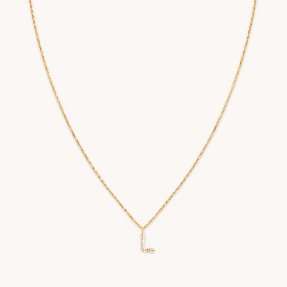 L Initial Pavé Pendant Necklace in Gold
