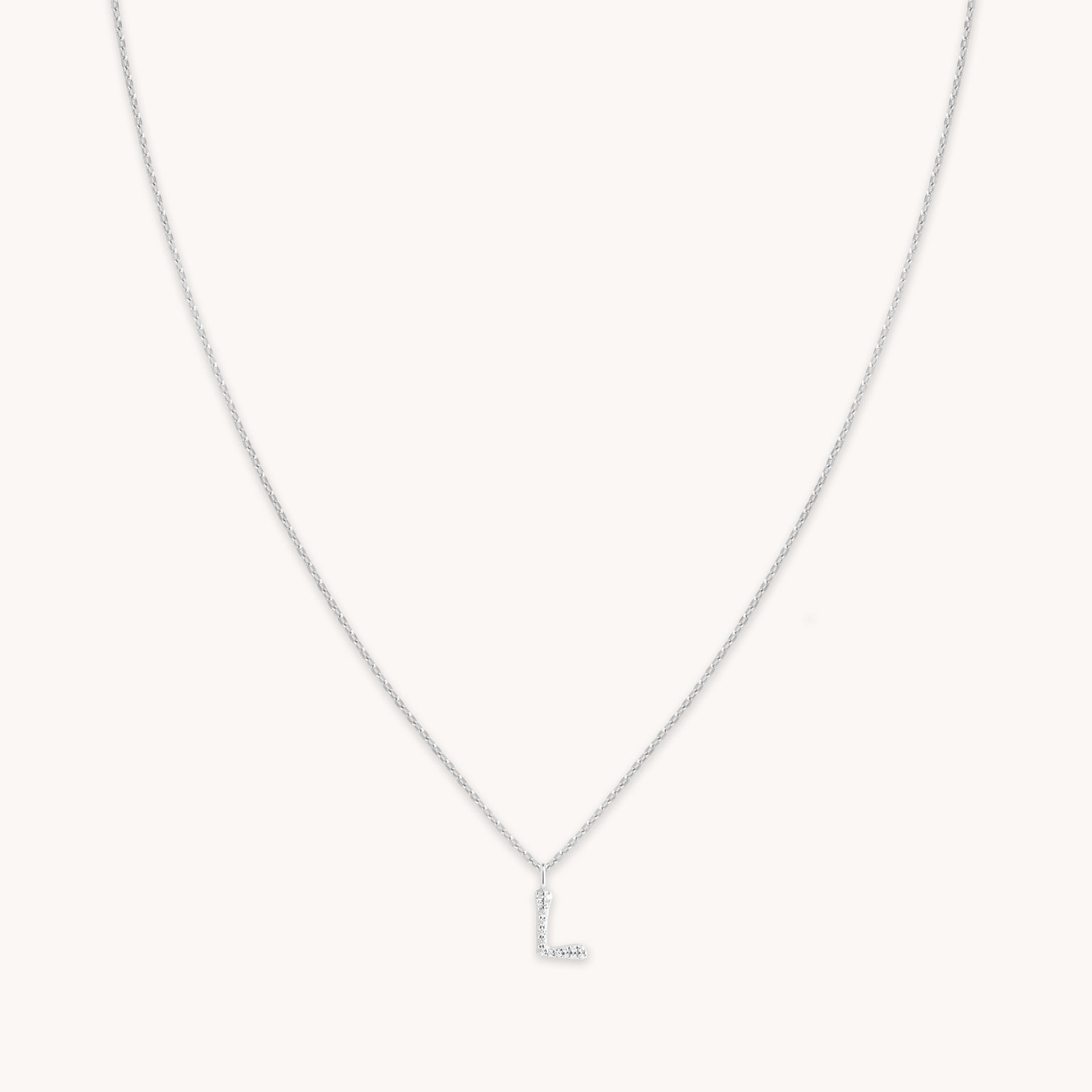Gemstone Necklaces - L Initial Pavé Pendant Necklace in Silver - Pendant Necklace - Astrid & Miyu
