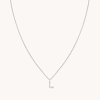 Gemstone Necklaces - L Initial Pavé Pendant Necklace in Silver - Pendant Necklace - Astrid & Miyu