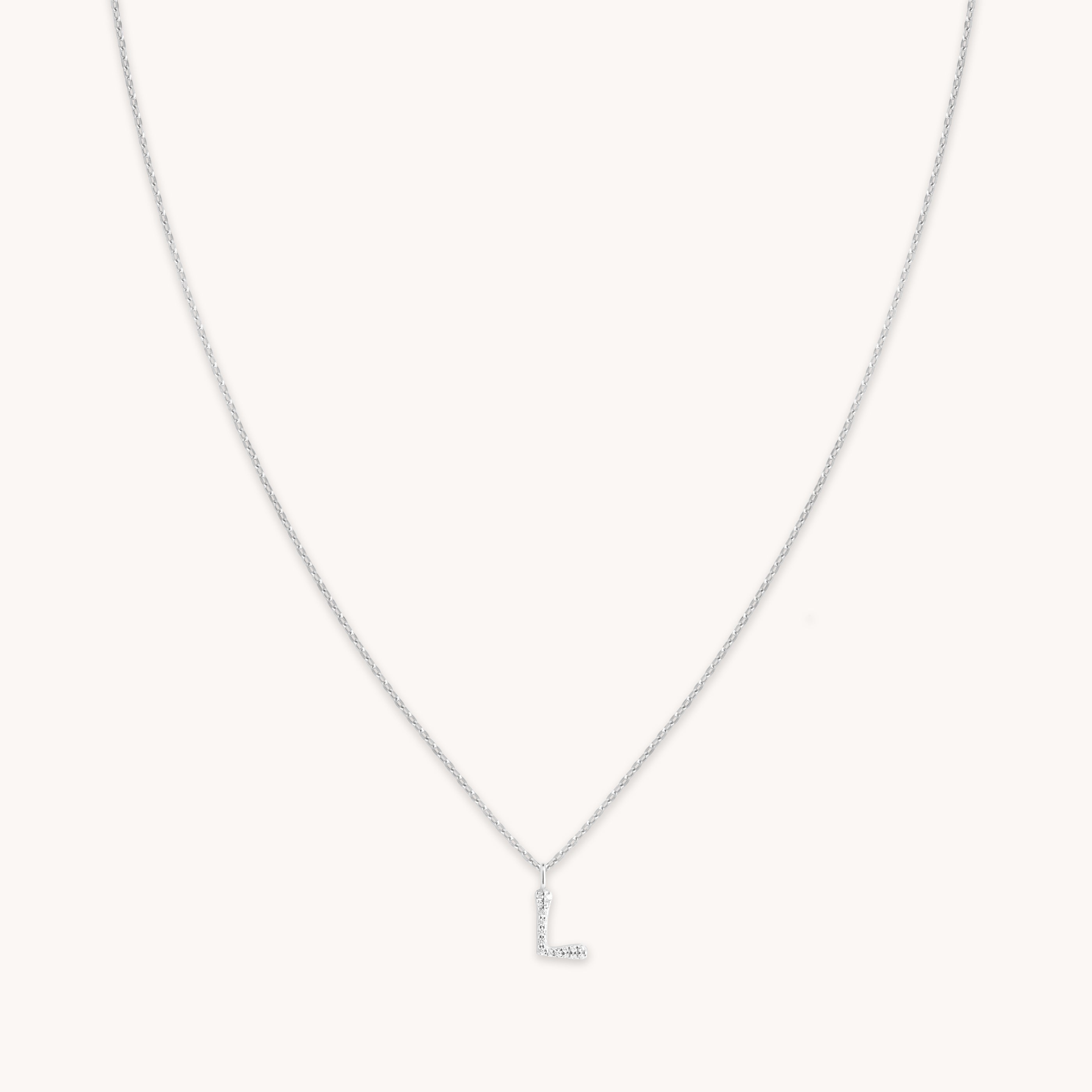 Gemstone Necklaces - L Initial Pavé Pendant Necklace in Silver - Pendant Necklace - Astrid & Miyu