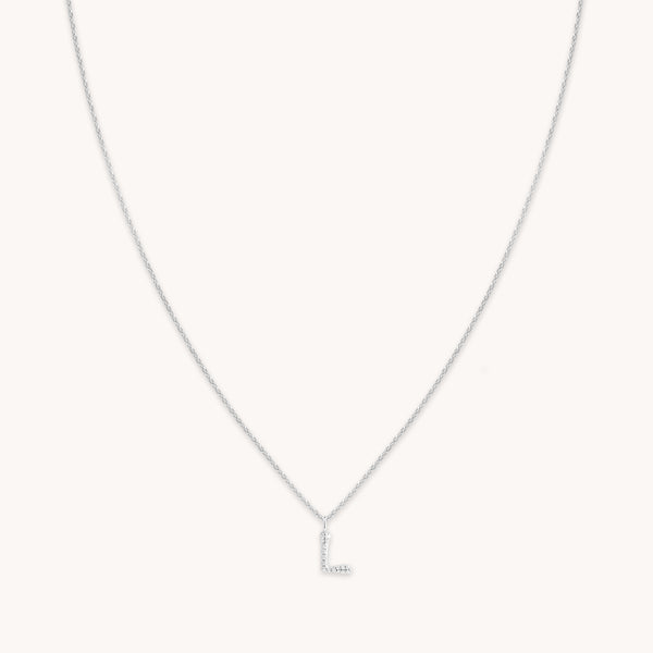 Gemstone Necklaces - L Initial Pavé Pendant Necklace in Silver - Pendant Necklace - Astrid & Miyu