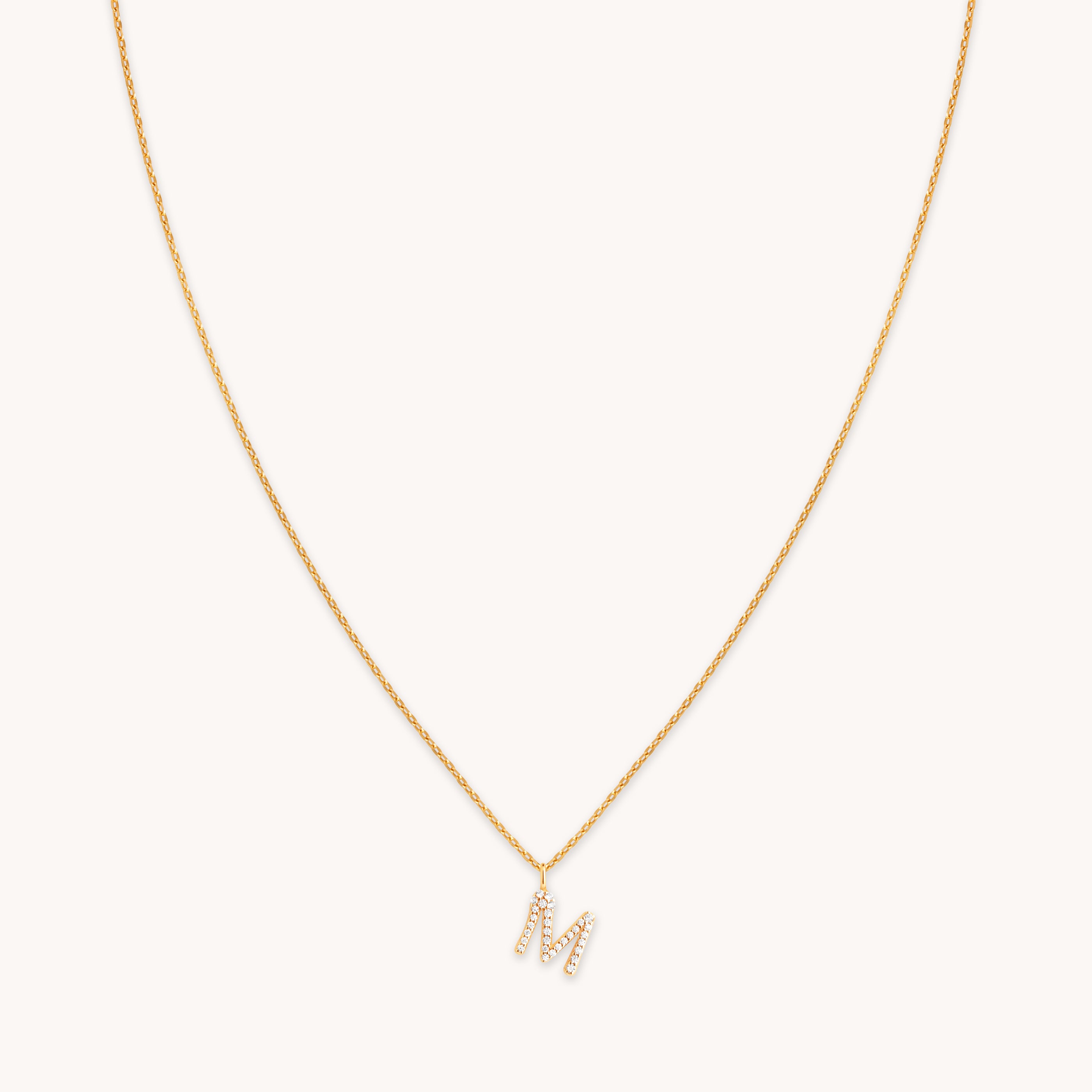 18k Gold Plated Jewellery - M Initial Pavé Pendant Necklace in Gold - Pendant Necklace - Astrid & Miyu