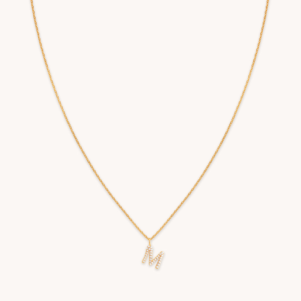 18k Gold Plated Jewellery - M Initial Pavé Pendant Necklace in Gold - Pendant Necklace - Astrid & Miyu