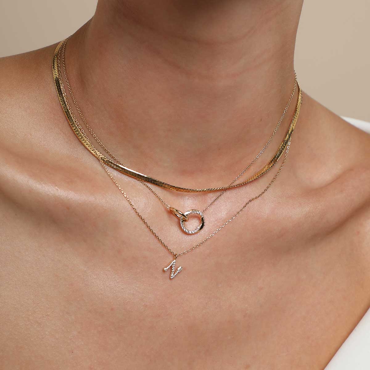 18k Gold Plated Jewellery - N Initial Pavé Pendant Necklace in Gold - Pendant Necklace - Astrid & Miyu