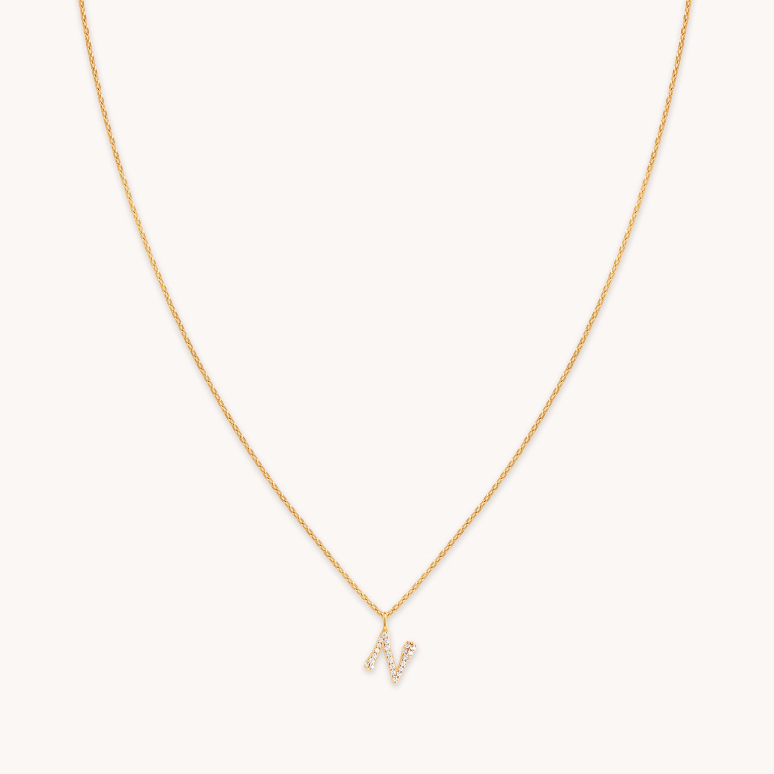 18k Gold Plated Jewellery - N Initial Pavé Pendant Necklace in Gold - Pendant Necklace - Astrid & Miyu