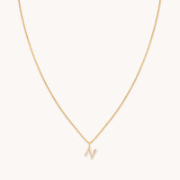 18k Gold Plated Jewellery - N Initial Pavé Pendant Necklace in Gold - Pendant Necklace - Astrid & Miyu