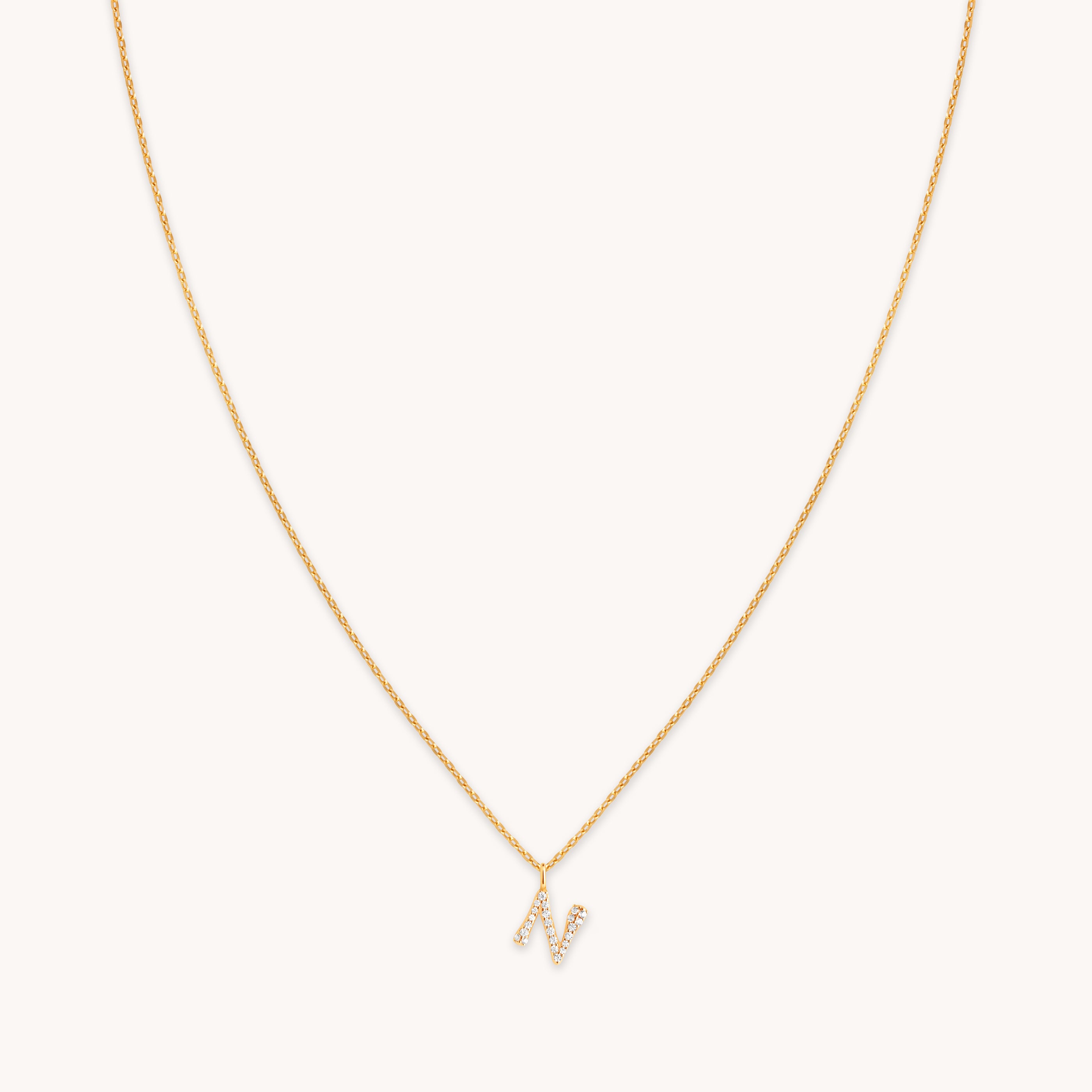18k Gold Plated Jewellery - N Initial Pavé Pendant Necklace in Gold - Pendant Necklace - Astrid & Miyu