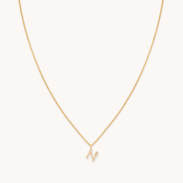 18k Gold Plated Jewellery - N Initial Pavé Pendant Necklace in Gold - Pendant Necklace - Astrid & Miyu