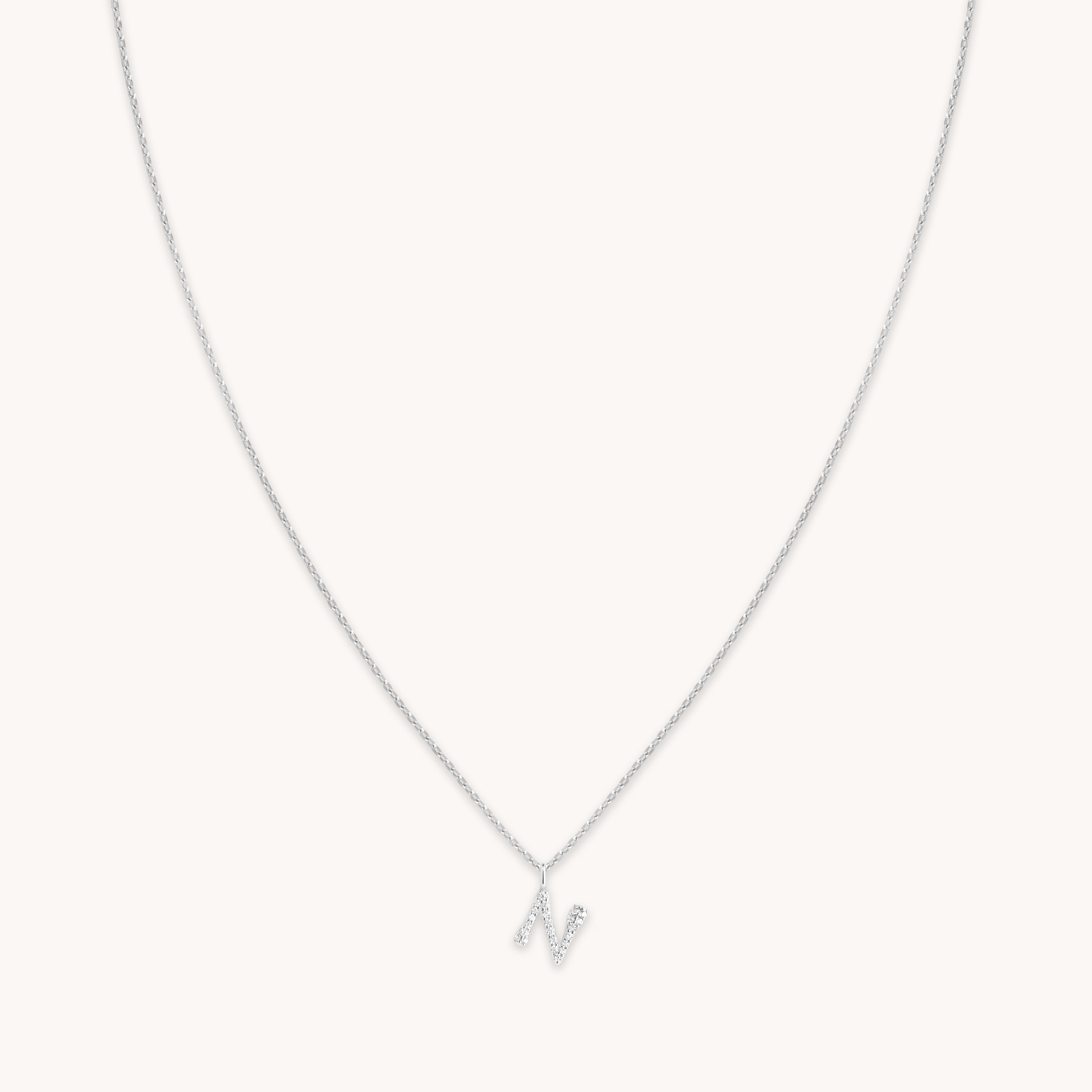 Gemstone Necklaces - N Initial Pavé Pendant Necklace in Silver - Pendant Necklace - Astrid & Miyu