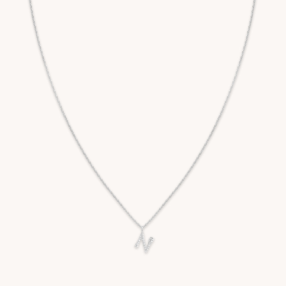 Gemstone Necklaces - N Initial Pavé Pendant Necklace in Silver - Pendant Necklace - Astrid & Miyu