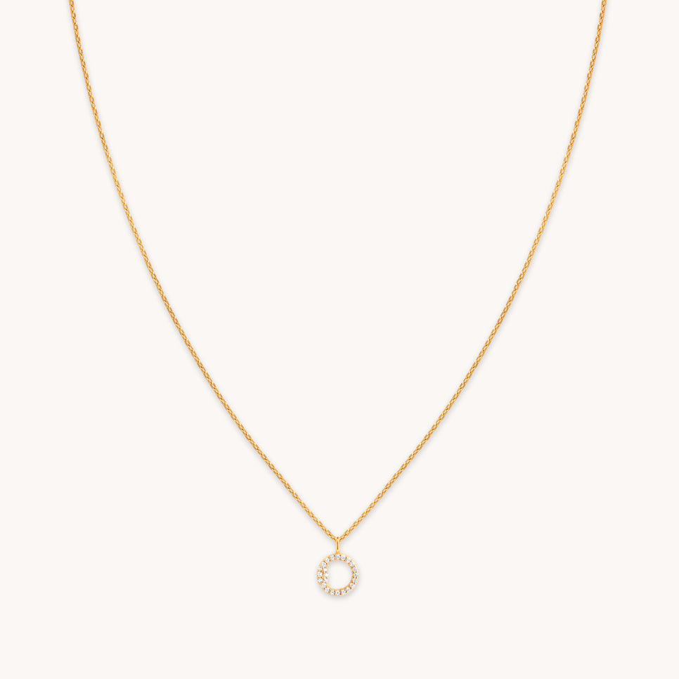 18k Gold Plated Jewellery - O Initial Pavé Pendant Necklace in Gold - Pendant Necklace - Astrid & Miyu