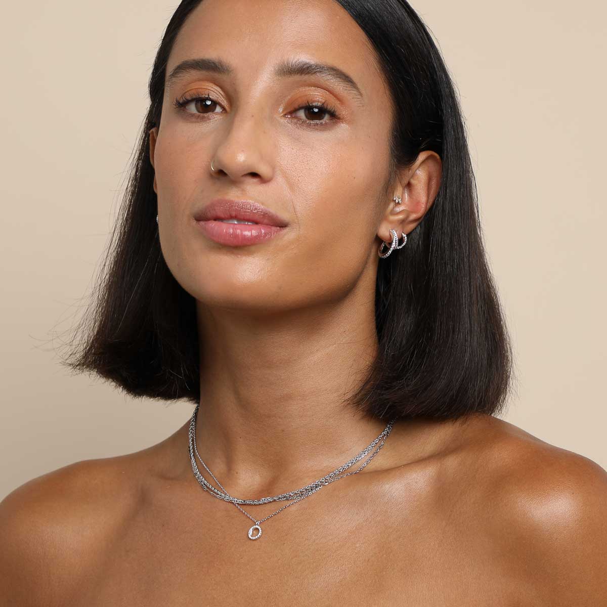 Gemstone Necklaces - O Initial Pavé Pendant Necklace in Silver - Pendant Necklace - Astrid & Miyu