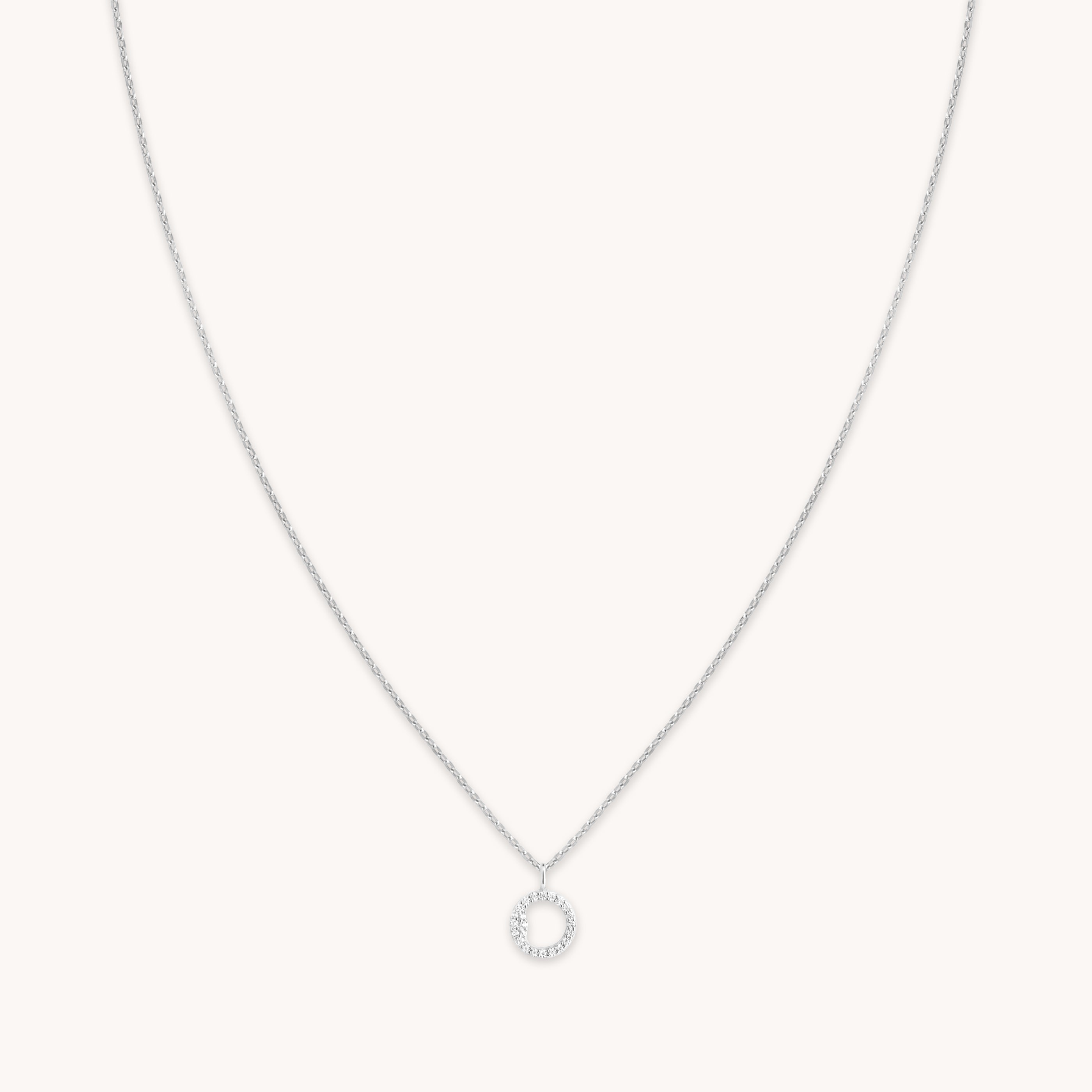 Gemstone Necklaces - O Initial Pavé Pendant Necklace in Silver - Pendant Necklace - Astrid & Miyu