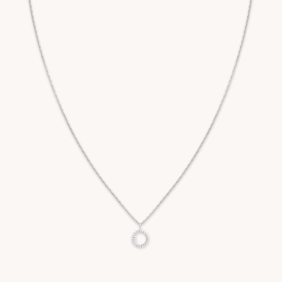 Gemstone Necklaces - O Initial Pavé Pendant Necklace in Silver - Pendant Necklace - Astrid & Miyu