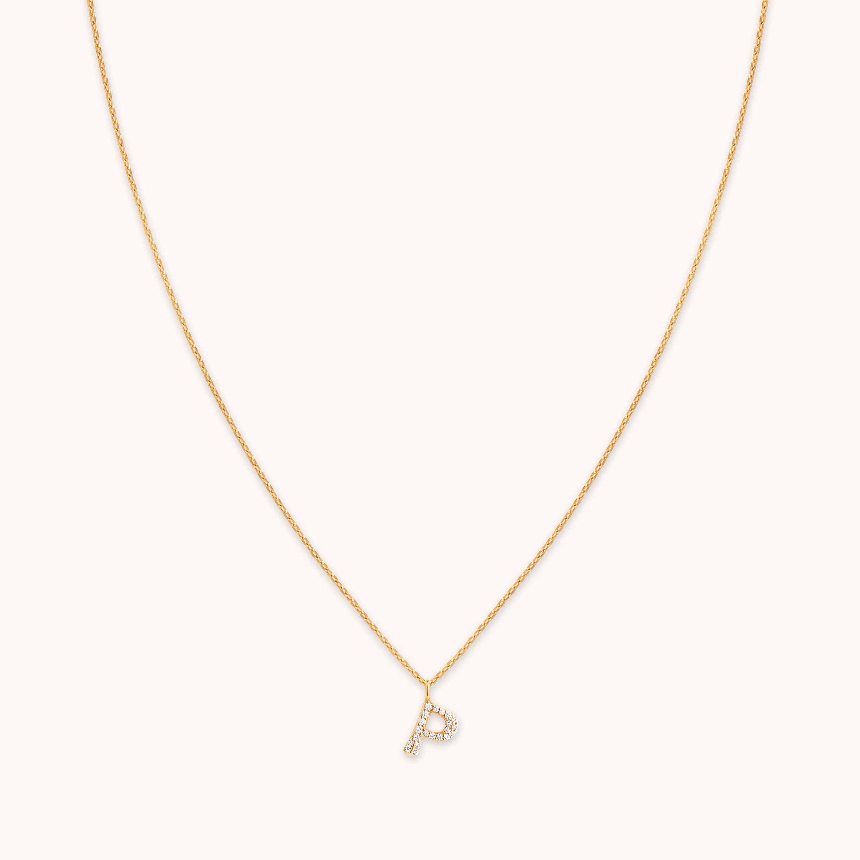 18k Gold Plated Jewellery - P Initial Pavé Pendant Necklace in Gold - Pendant Necklace - Astrid & Miyu