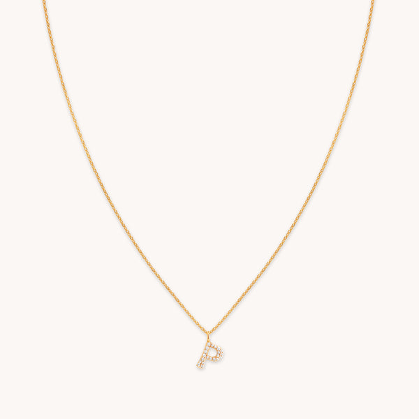 18k Gold Plated Jewellery - P Initial Pavé Pendant Necklace in Gold - Pendant Necklace - Astrid & Miyu