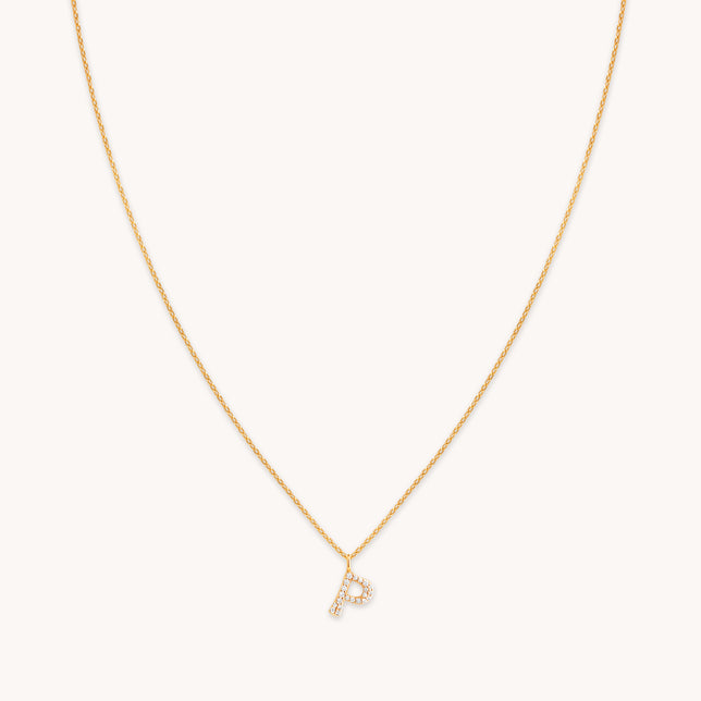 P Initial Pavé Pendant Necklace in Gold