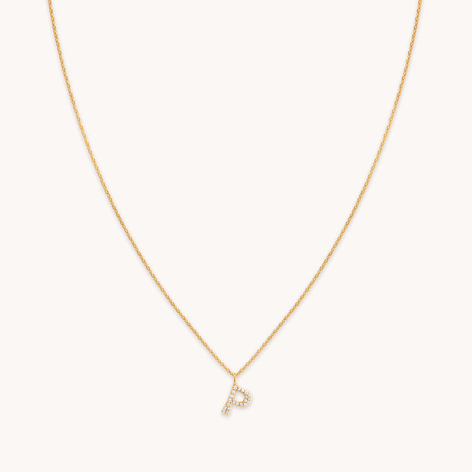 18k Gold Plated Jewellery - P Initial Pavé Pendant Necklace in Gold - Pendant Necklace - Astrid & Miyu
