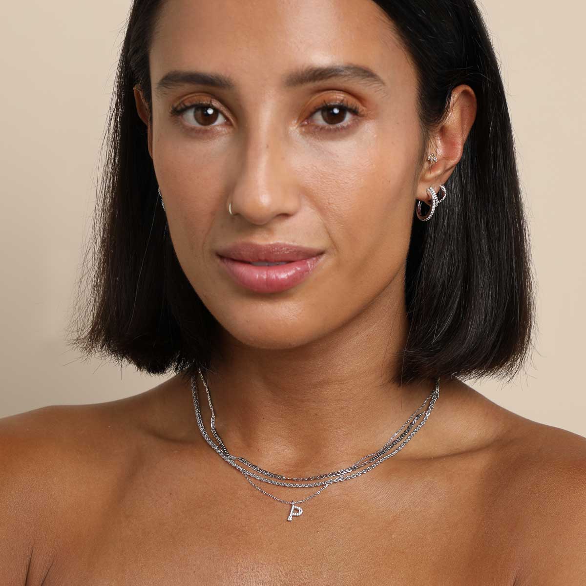 Gemstone Necklaces - P Initial Pavé Pendant Necklace in Silver - Pendant Necklace - Astrid & Miyu