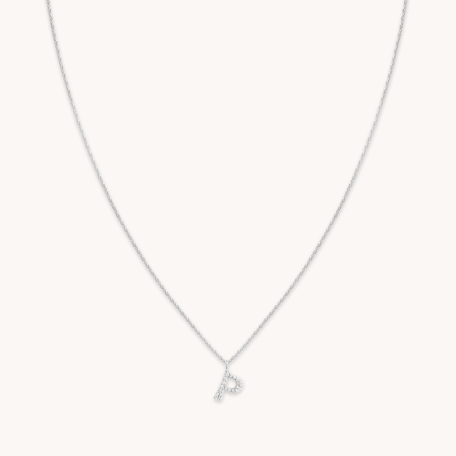 Gemstone Necklaces - P Initial Pavé Pendant Necklace in Silver - Pendant Necklace - Astrid & Miyu