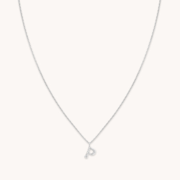 Gemstone Necklaces - P Initial Pavé Pendant Necklace in Silver - Pendant Necklace - Astrid & Miyu