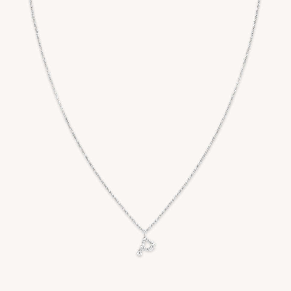Gemstone Necklaces - P Initial Pavé Pendant Necklace in Silver - Pendant Necklace - Astrid & Miyu